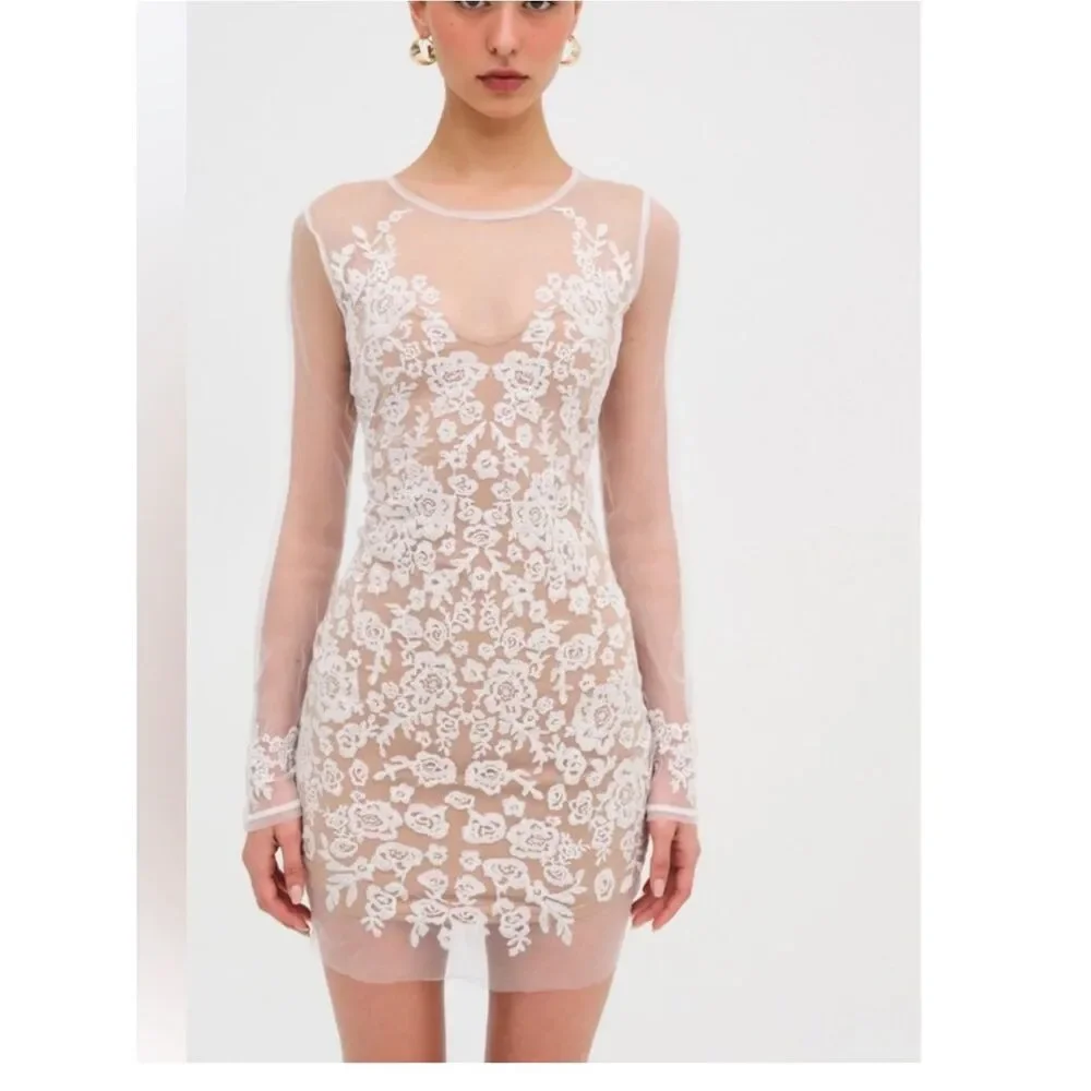 short white dress with sheer overlay Sheer overlay bridal gown